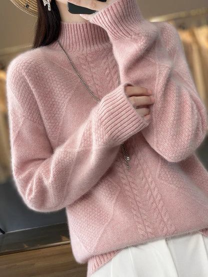 Knit sweater cold weather turtleneck for women | Cable -3