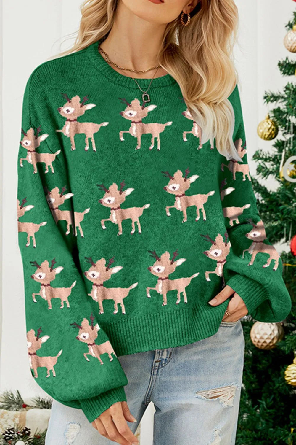 Christmas knit long-sleeve pattern renne sweater for women -1