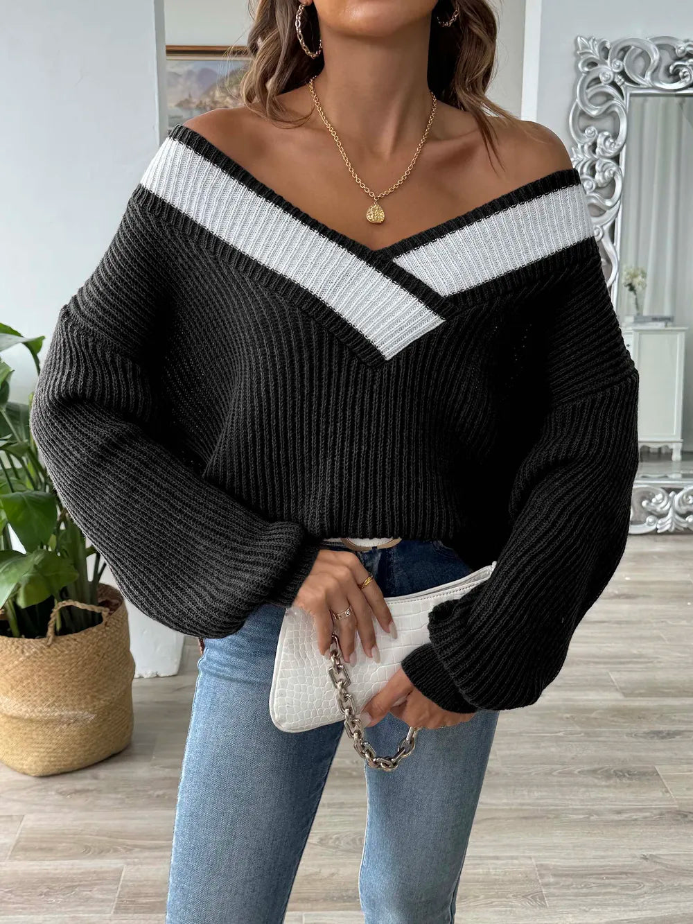Shoulders off-shoulders sweater for women -7