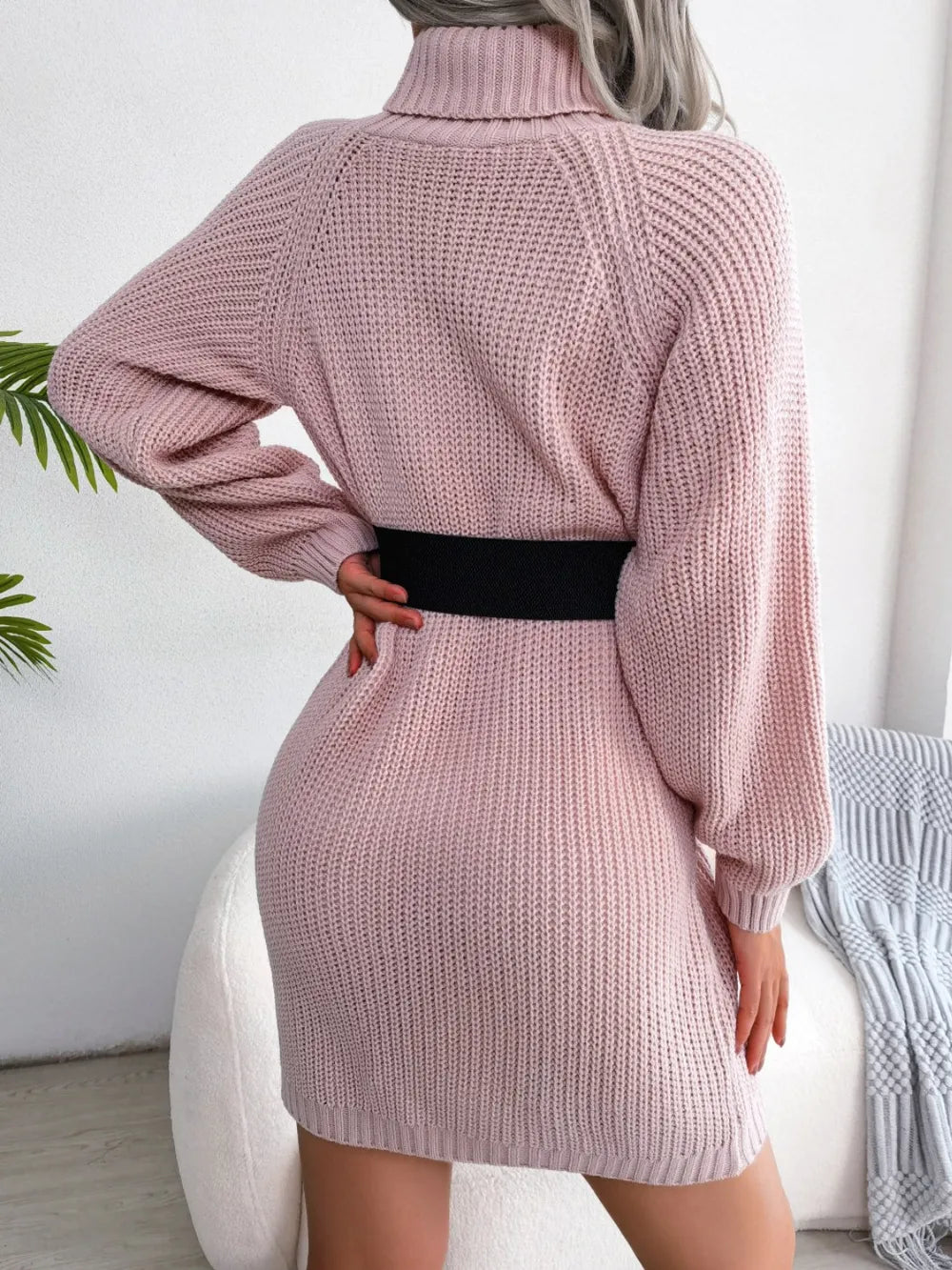 Knit sweater winter long-sleeve belt dress for women -3