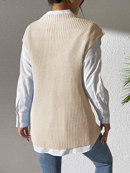 Knit sweater sleeveless V-neck vest for women -14
