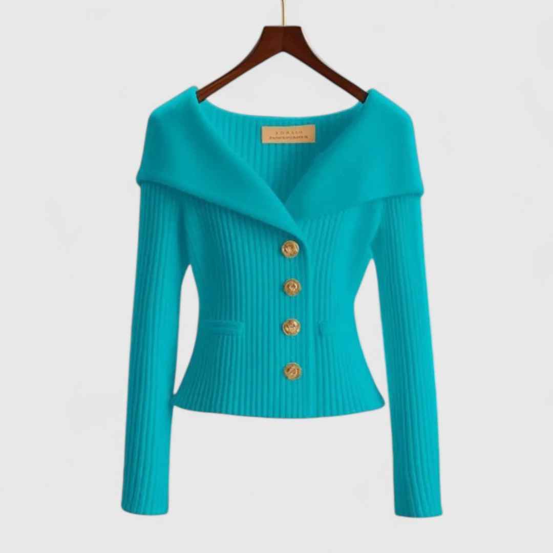 Wide collar buttons golden jacket for women | Eloise -7