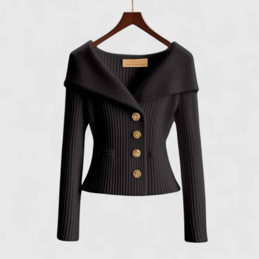 Wide collar buttons golden jacket for women | Eloise -4