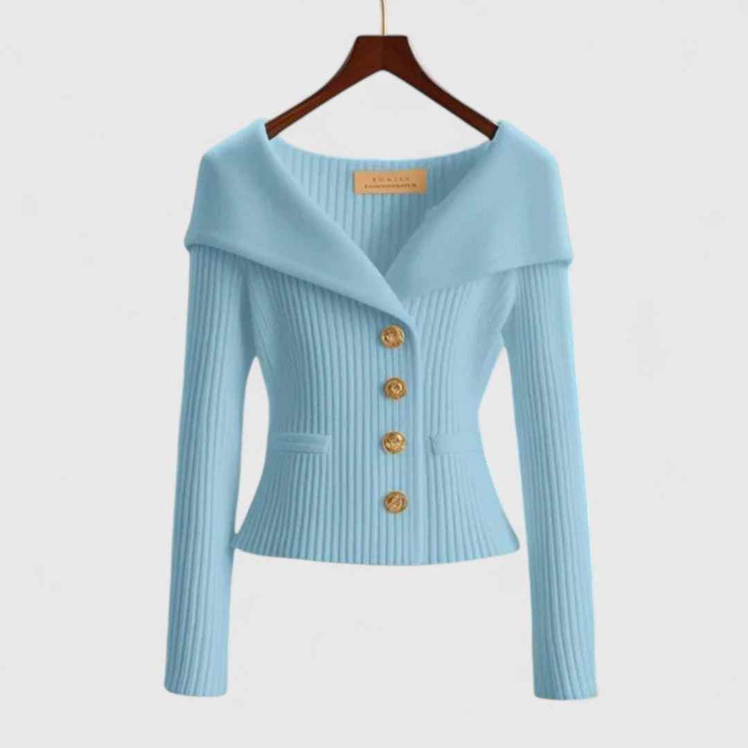 Wide collar buttons golden jacket for women | Eloise -5