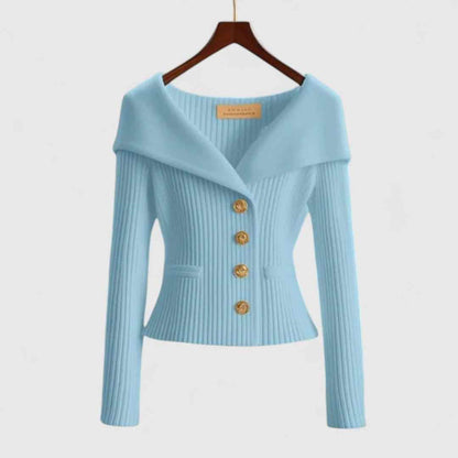 Wide collar buttons golden jacket for women | Eloise -5