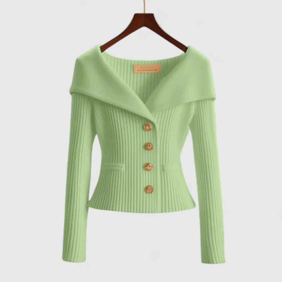 Wide collar buttons golden jacket for women | Eloise -8