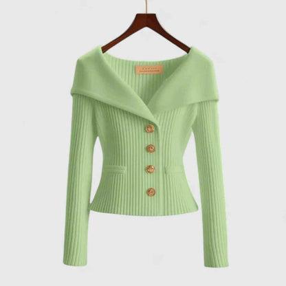 Wide collar buttons golden jacket for women | Eloise -8