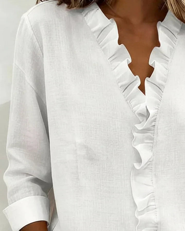 Ruffled V-neck long sleeves blouse for women | Elowen -6