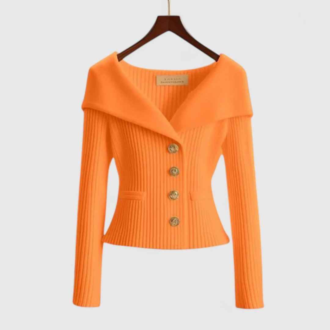 Wide collar buttons golden jacket for women | Eloise -9