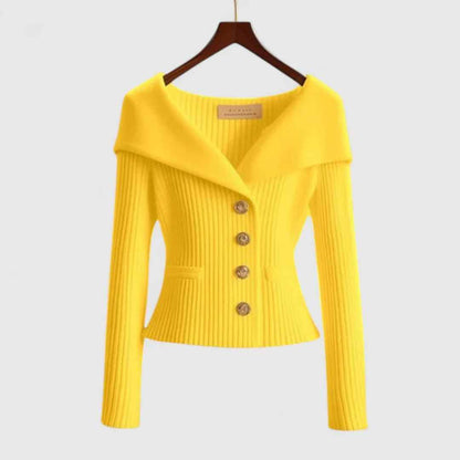 Wide collar buttons golden jacket for women | Eloise -1