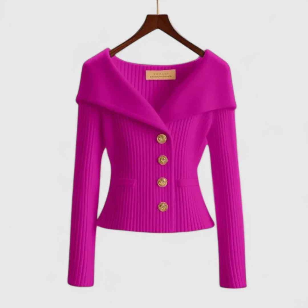Wide collar buttons golden jacket for women | Eloise -6