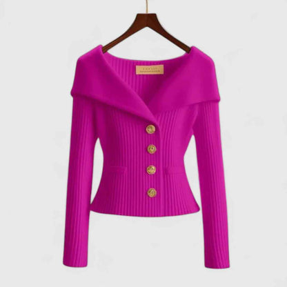 Wide collar buttons golden jacket for women | Eloise -6