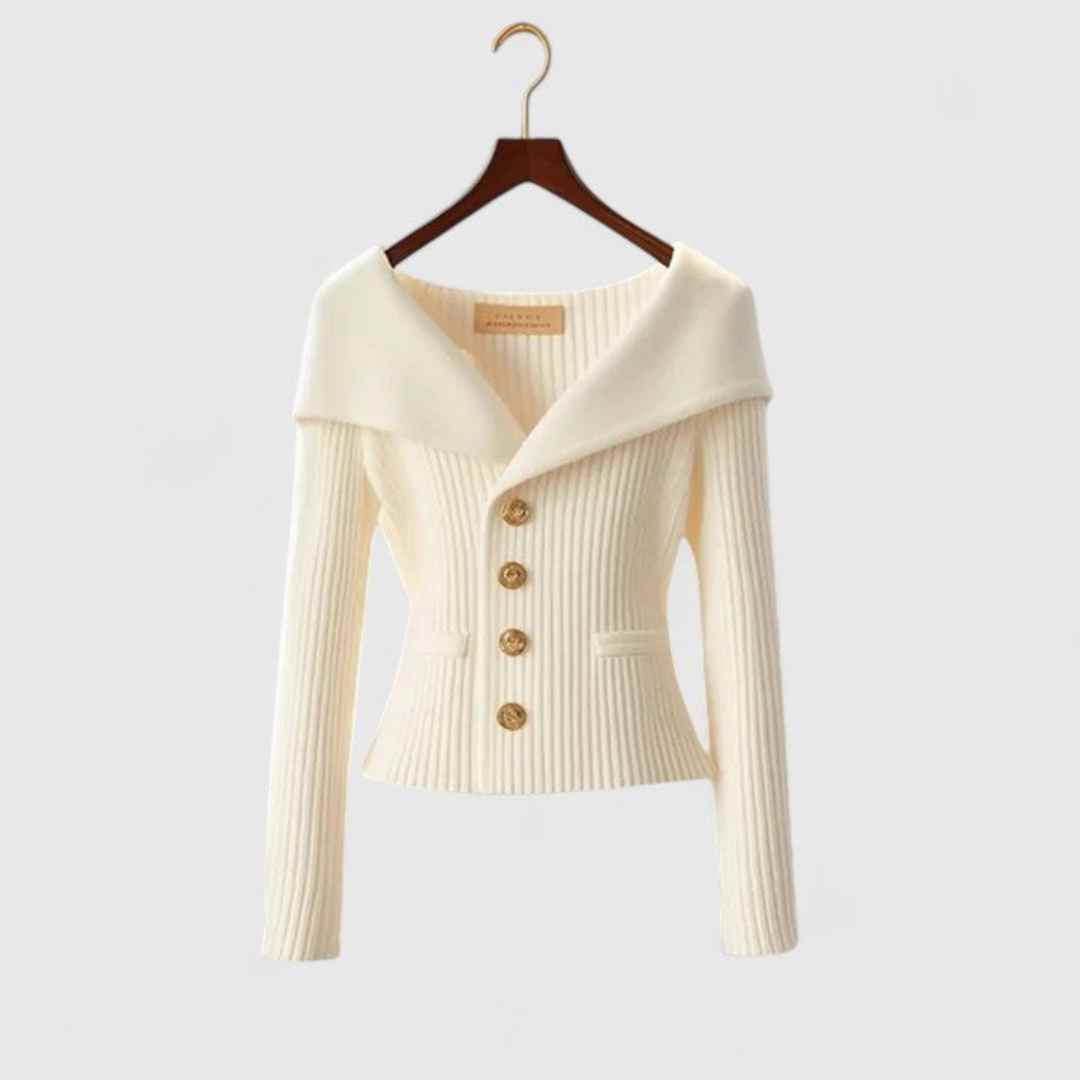 Wide collar buttons golden jacket for women | Eloise -3
