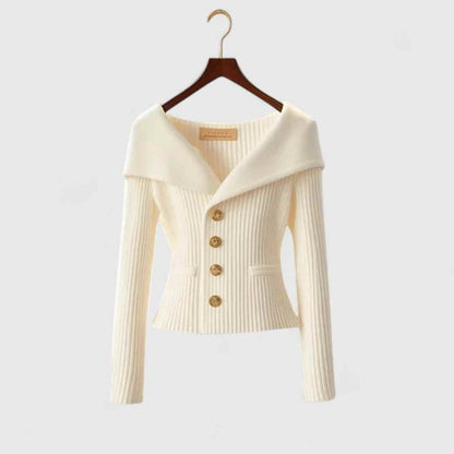 Wide collar buttons golden jacket for women | Eloise -3