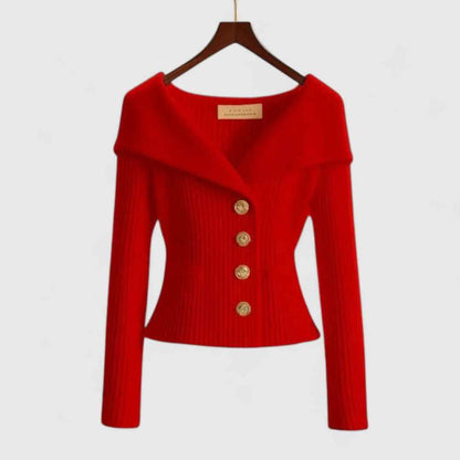Wide collar buttons golden jacket for women | Eloise -2