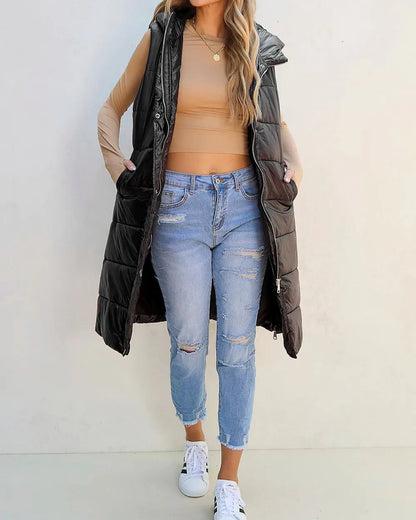 Puffer long sleeveless jacket for women -5