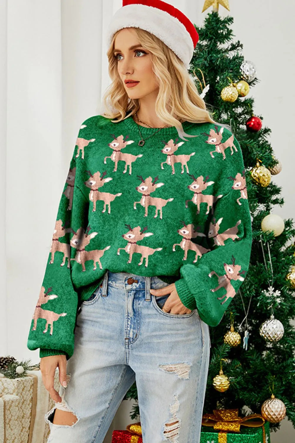 Christmas knit long-sleeve pattern renne sweater for women -4