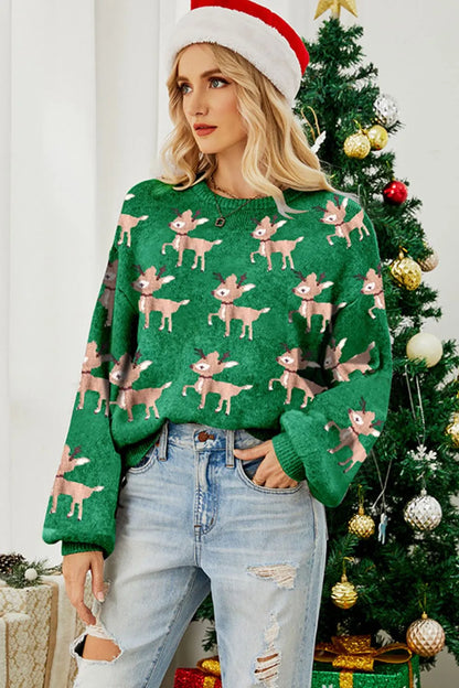 Christmas knit long-sleeve pattern renne sweater for women -4