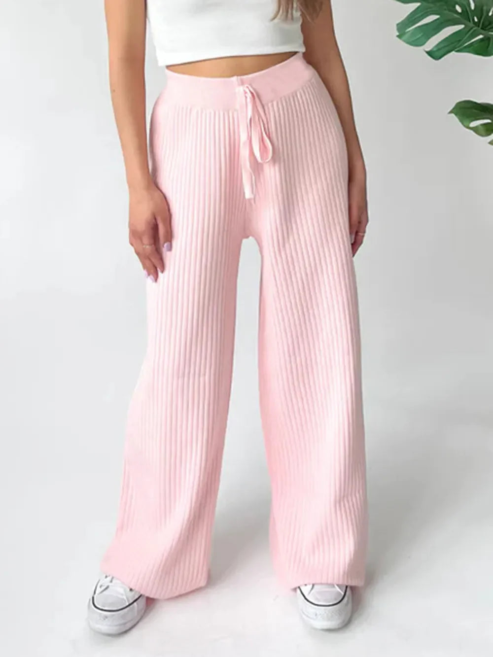 Leg casual high-waisted trousers for women | Wide -9