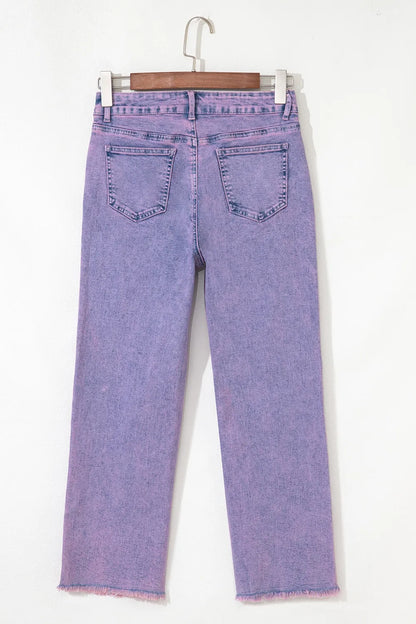Court violet jeans for women | Denim washed with hem raw -4