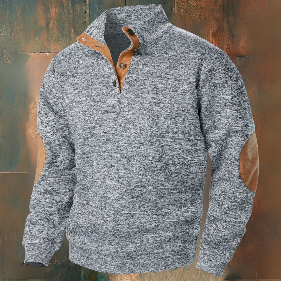 Buttoned collar elbow pads sweater for men | Adrien -3