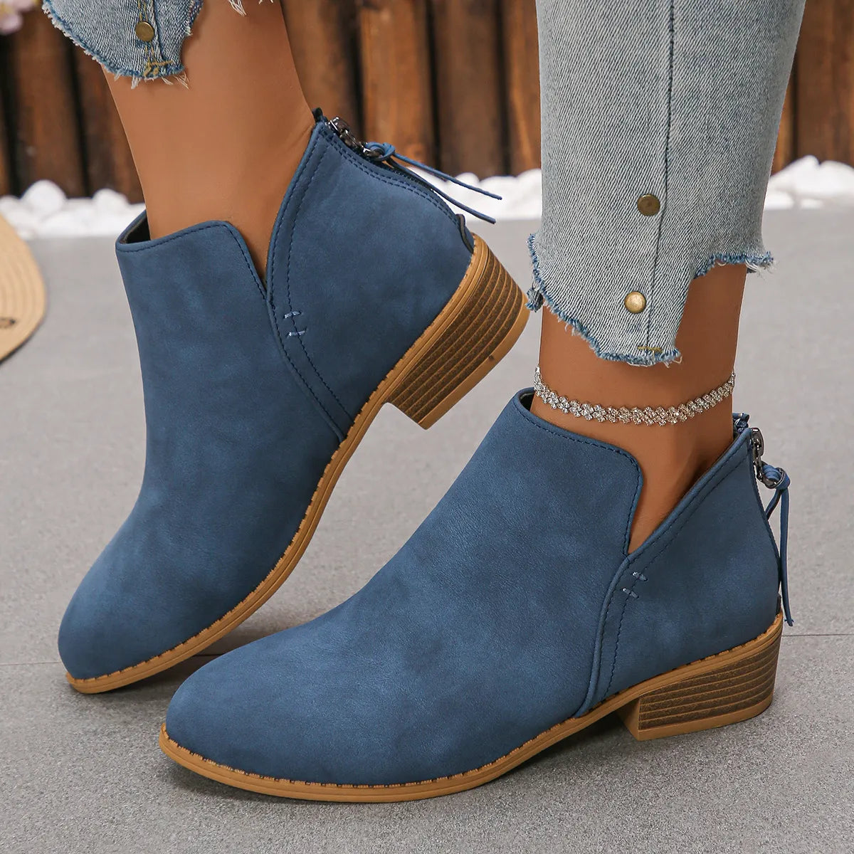 Ankle heel bas slip-on leather boots for women | Aurielle -5