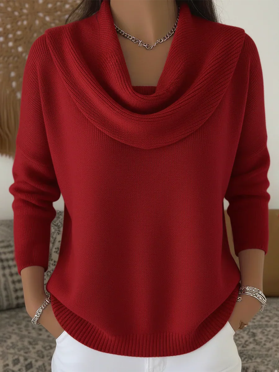 Collar drape flowy cut sweater for women | Lyana -1
