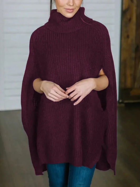 Poncho knit high collar sweater for women | Calixtine -1