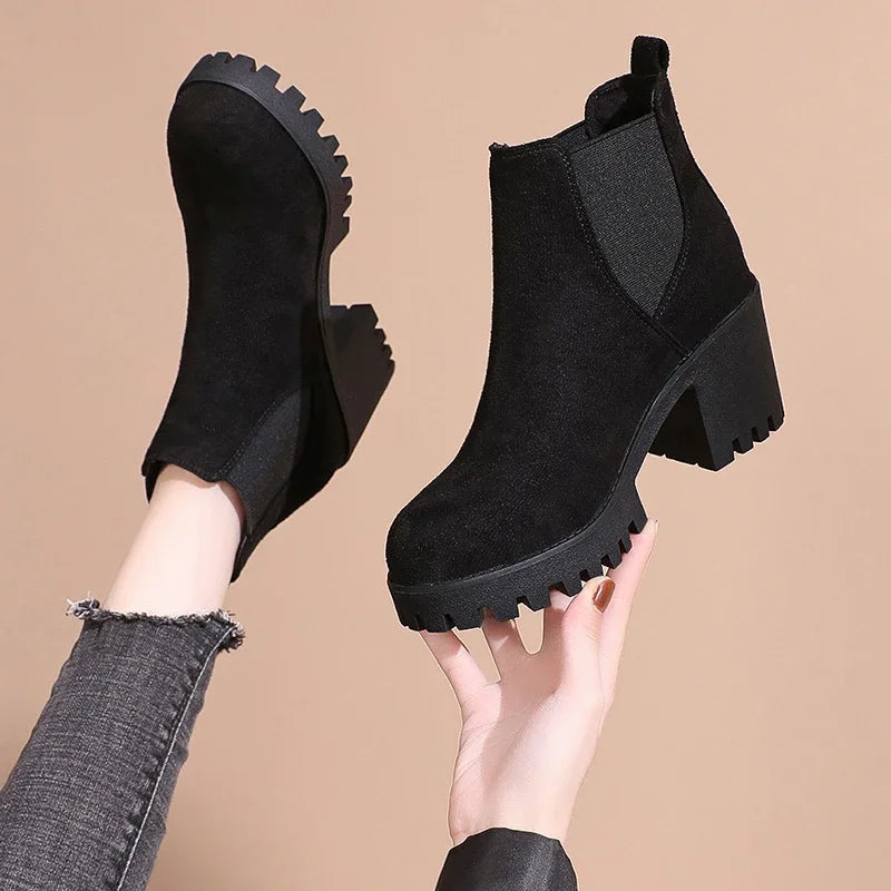 Ankle short sexy heeled square boots for women | Jocelyn -4
