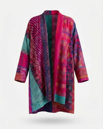 Oversized kimono open print patchwork cardigan for women | Eden -3