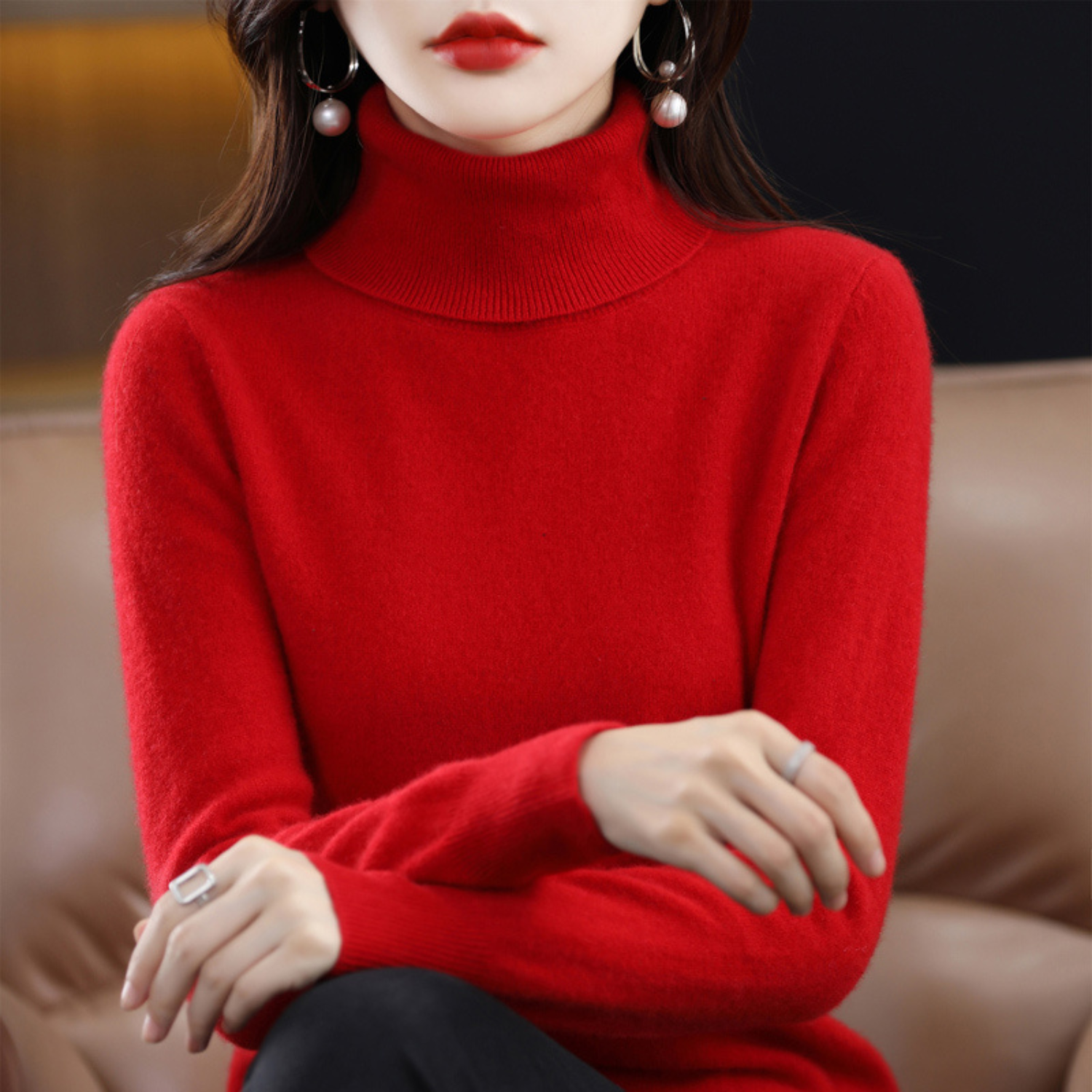 Soft knit sweater classic fit turtleneck for women | Elara -8