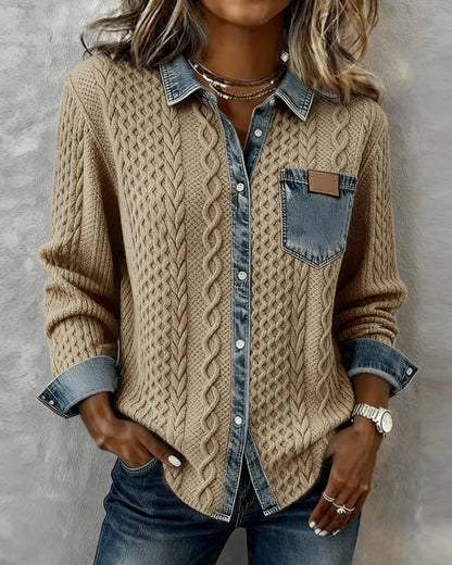 Flowy denim details shirt for women | Delara -2
