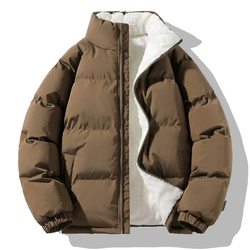 Lined puffer high collar winter jacket for men | Fleece -1