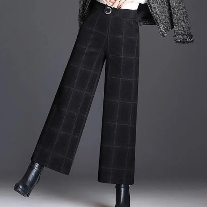 Plaid wide-leg belt accent trousers for women | Ashton -5