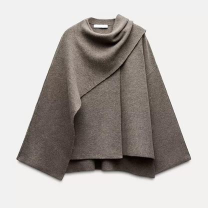 Chic asymmetrical wool poncho for women | Seraphina -7