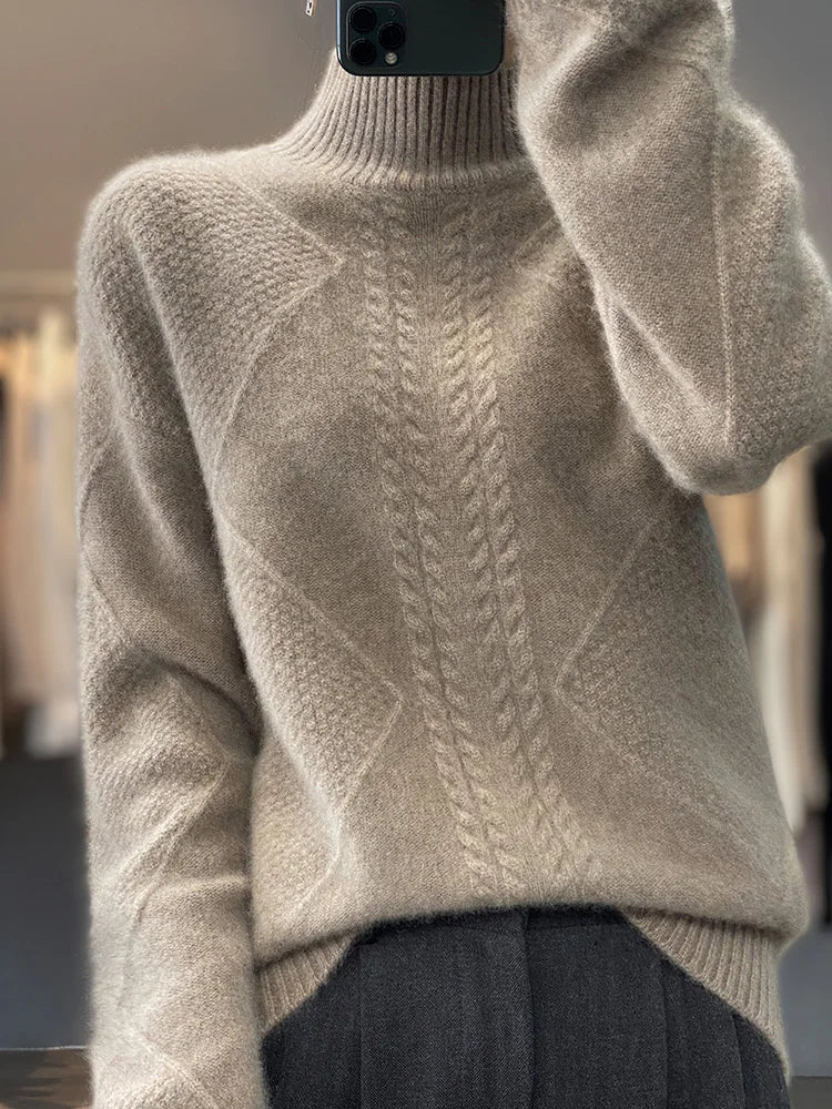 Knit sweater cold weather turtleneck for women | Cable -5