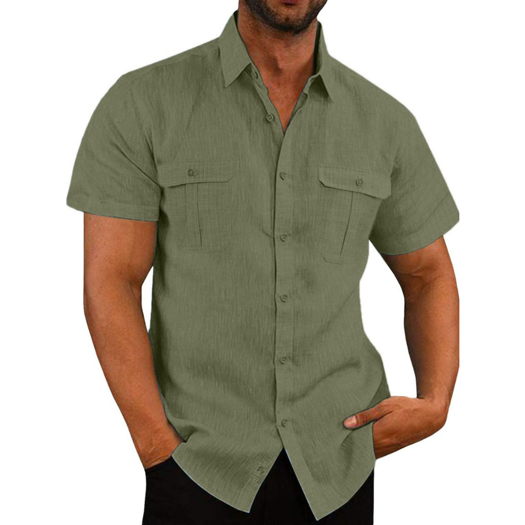 Short-sleeve lapel collar shirt for men -4