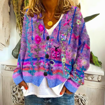 Bohemian multicolor embroidered details cardigan for women | Mireya -4