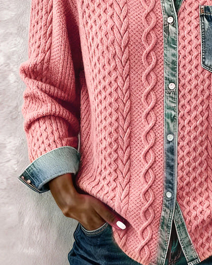 Textured contrasting details pocket chest shirt for women | Solene -8
