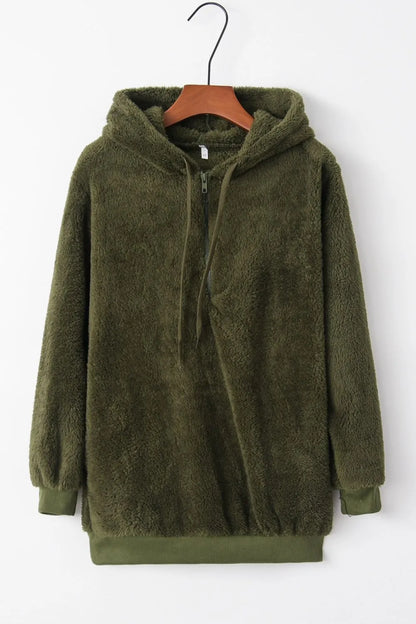Plush demi-zip hoodie for women -7