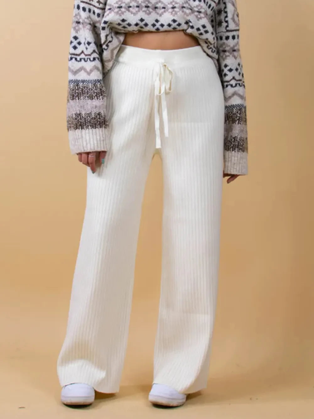 Leg casual high-waisted trousers for women | Wide -1
