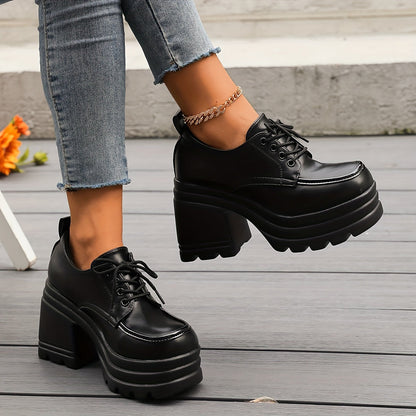 Chunky platform lace-up block heel oxfords for women | Selby -6
