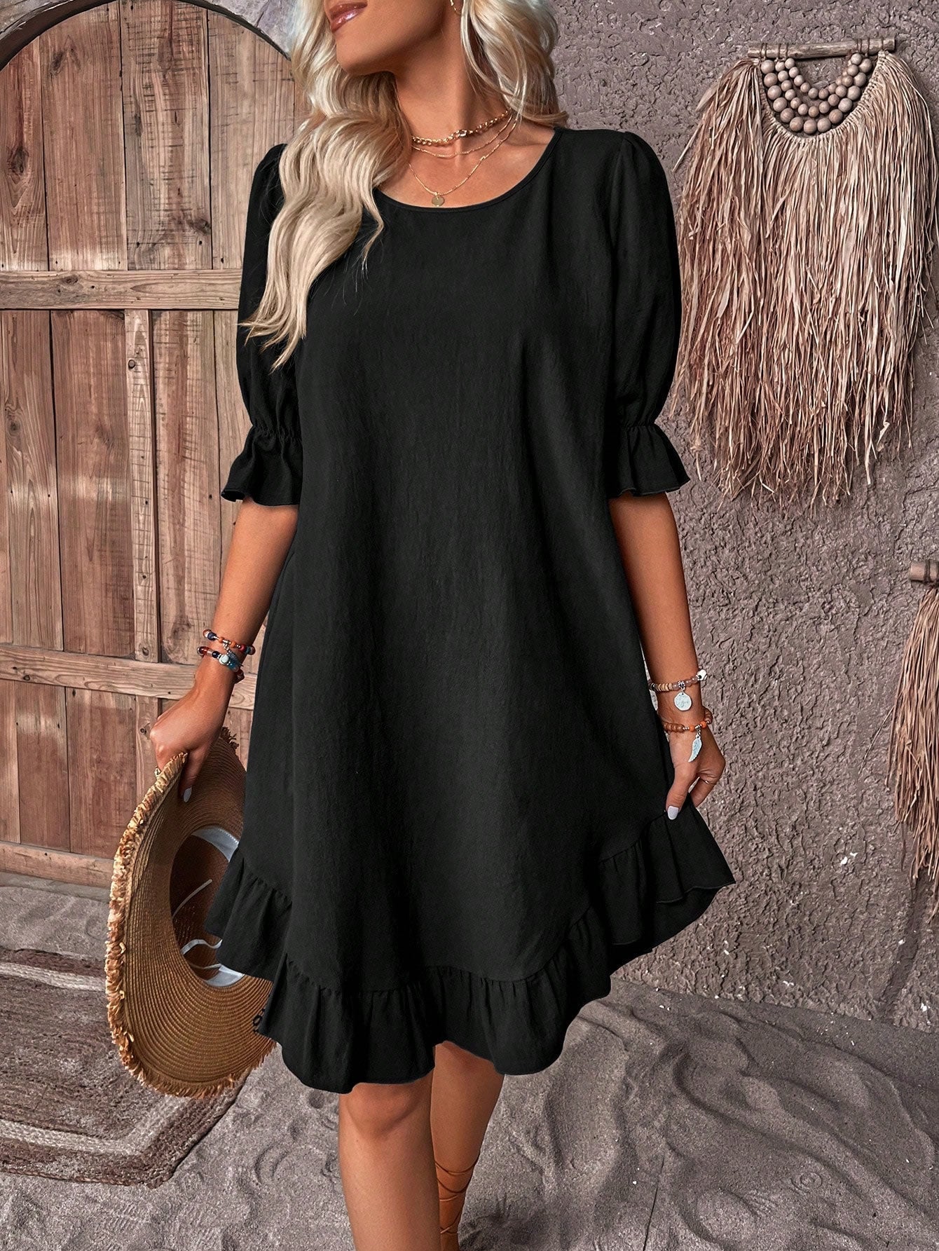 Puff sleeves dress for women | Eline -3