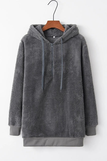 Plush demi-zip hoodie for women -13