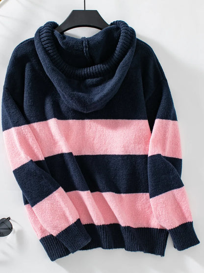 Hooded knit – striped sweater for women | Astride -3