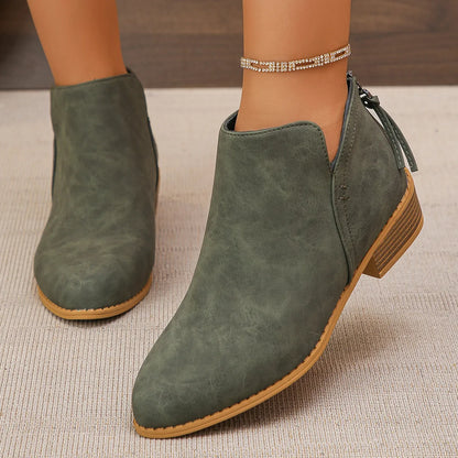 Ankle heel bas slip-on leather boots for women | Aurielle -11
