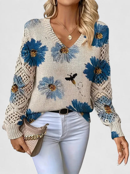Elegant floral pattern sweater for women | Marivelle -1