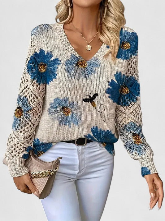 Elegant floral pattern sweater for women | Marivelle -1