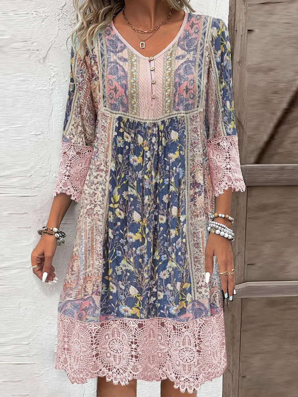 Maxi boho long sleeves details dress for women -1