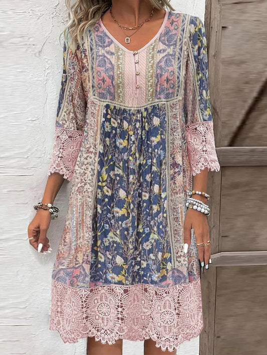 Maxi boho long sleeves details dress for women -1